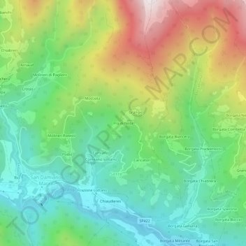 Topografische kaart Pra di Nota, hoogte, reliëf