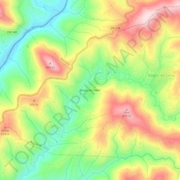 Topografische kaart Bogas do Meio, hoogte, reliëf