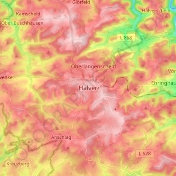 Topografische kaart Halver, hoogte, reliëf