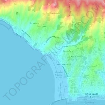 Topografische kaart Buarcos, hoogte, reliëf