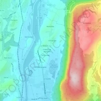 Topografische kaart Le Revoiret, hoogte, reliëf