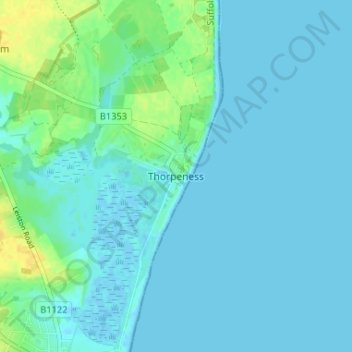 Topografische kaart Thorpeness, hoogte, reliëf
