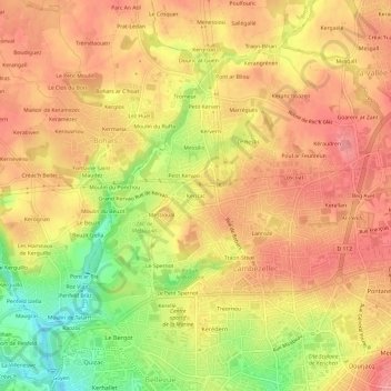 Topografische kaart Kerizac, hoogte, reliëf