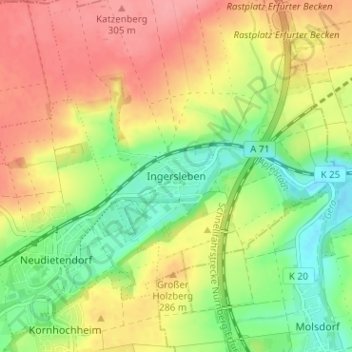 Topografische kaart Ingersleben, hoogte, reliëf