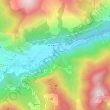 Topografische kaart Cabre, hoogte, reliëf
