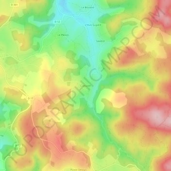 Topografische kaart Coeuzon, hoogte, reliëf