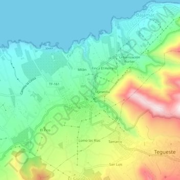 Topografische kaart El Cardón, hoogte, reliëf