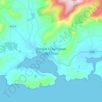Topografische kaart Dingle - Daingean Uí Chúis, hoogte, reliëf