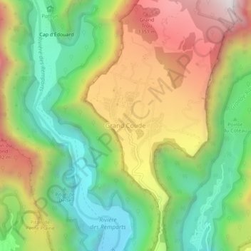 Topografische kaart Grand Coude, hoogte, reliëf
