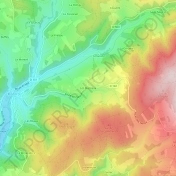 Topografische kaart Les Mazeaux, hoogte, reliëf