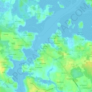 Topografische kaart Kerispern, hoogte, reliëf