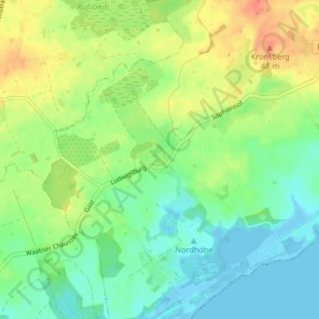 Topografische kaart Ludwigsburg, hoogte, reliëf