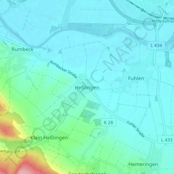 Topografische kaart Heßlingen, hoogte, reliëf