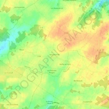 Topografische kaart Bousseronde, hoogte, reliëf