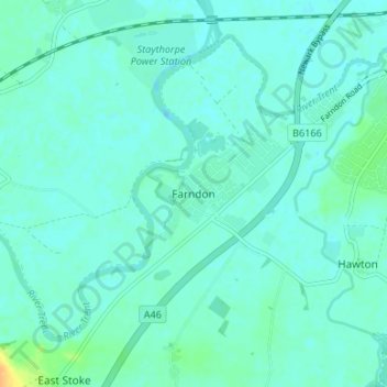Topografische kaart Farndon, hoogte, reliëf