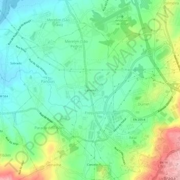 Topografische kaart Lameira, hoogte, reliëf