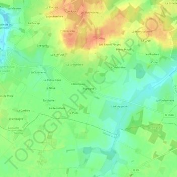 Topografische kaart Martigne, hoogte, reliëf