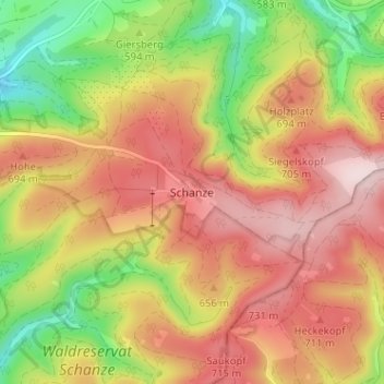 Topografische kaart Schanze, hoogte, reliëf