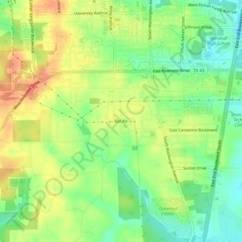 Topografische kaart Bel Air, hoogte, reliëf