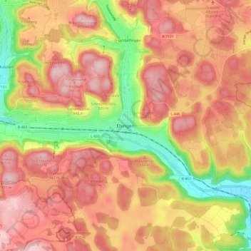 Topografische kaart Ebingen, hoogte, reliëf