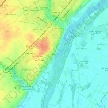 Topografische kaart Les Caves, hoogte, reliëf