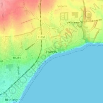 Topografische kaart Sewerby, hoogte, reliëf