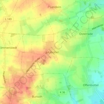 Topografische kaart Jützbüttel, hoogte, reliëf