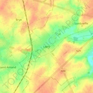 Topografische kaart Ligny, hoogte, reliëf