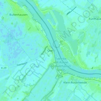 Topografische kaart Over, hoogte, reliëf