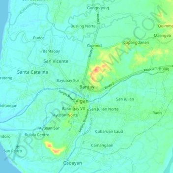 Topografische kaart Bantay, hoogte, reliëf