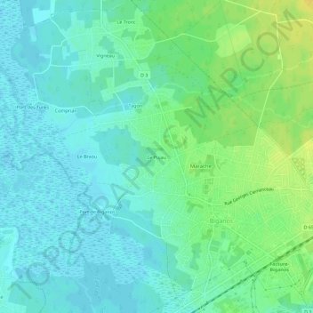Topografische kaart Le Pujau, hoogte, reliëf