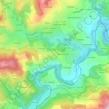 Topografische kaart Bonnelières, hoogte, reliëf