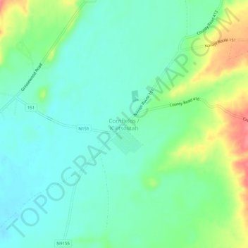 Topografische kaart Cornfields, hoogte, reliëf