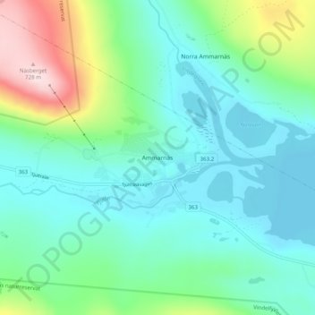 Topografische kaart Ammarnäs, hoogte, reliëf