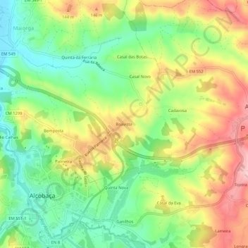 Topografische kaart Boavista, hoogte, reliëf