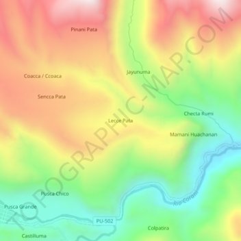 Topografische kaart Lecce Pata, hoogte, reliëf