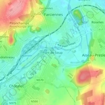 Topografische kaart Pont-de-Loup, hoogte, reliëf