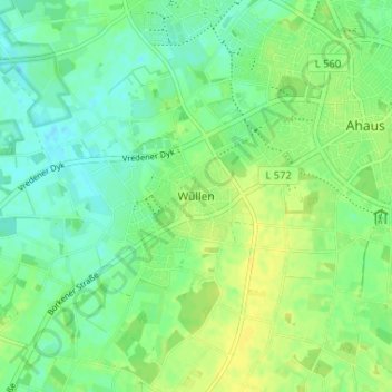 Topografische kaart Wüllen, hoogte, reliëf
