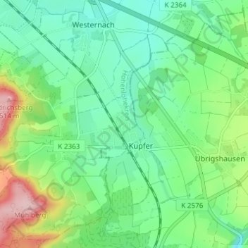 Topografische kaart Neu-Kupfer, hoogte, reliëf