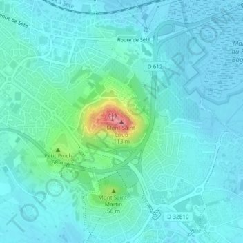 Topografische kaart Mont Saint-Loup, hoogte, reliëf