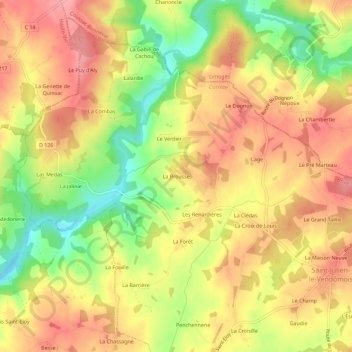 Topografische kaart La Brousse, hoogte, reliëf