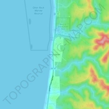 Topografische kaart Beverly Beach, hoogte, reliëf