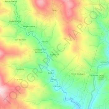 Topografische kaart Estevianas, hoogte, reliëf