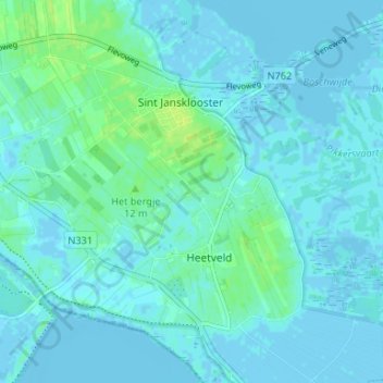 Topografische kaart Kadoelen, hoogte, reliëf
