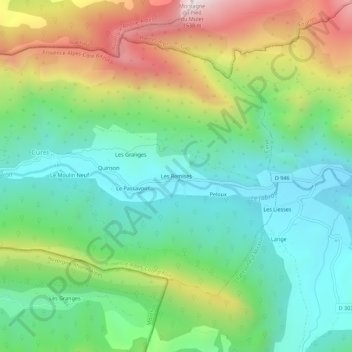 Topografische kaart Les Remises, hoogte, reliëf