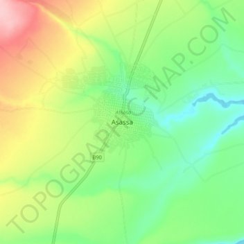Topografische kaart Asassa, hoogte, reliëf