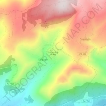 Topografische kaart Horcajo de la Ribera, hoogte, reliëf
