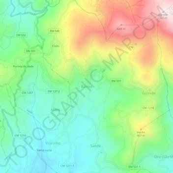 Topografische kaart Barros, hoogte, reliëf