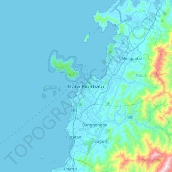 Topografische kaart Kota Kinabalu, hoogte, reliëf