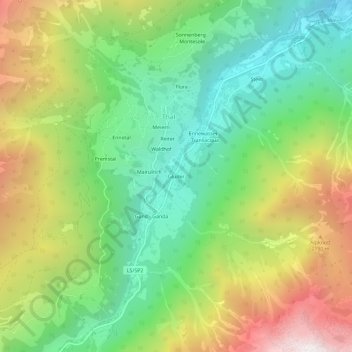 Topografische kaart Gluder, hoogte, reliëf